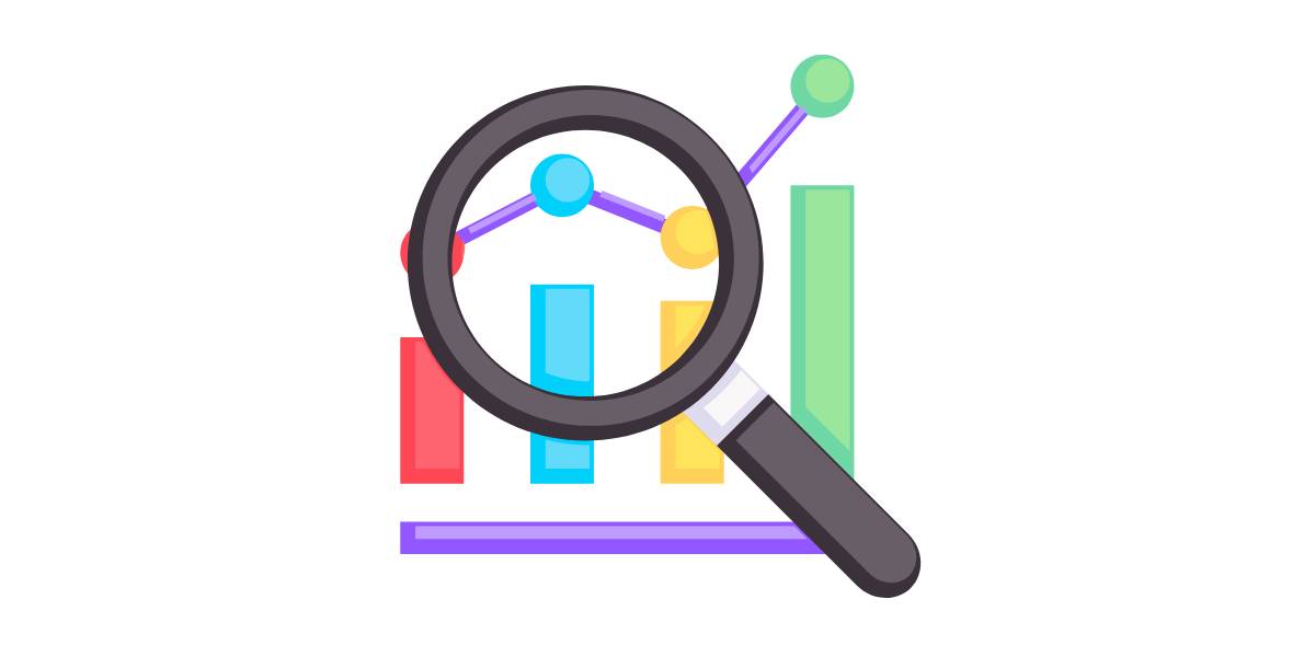 A magnifying glass held over data of a competitive gap analysis.