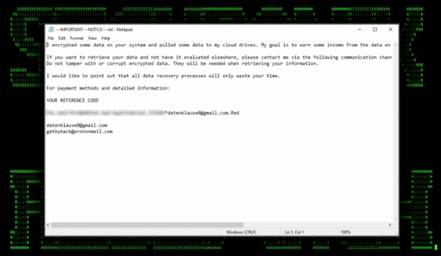 MIMIC ransomware payment notification