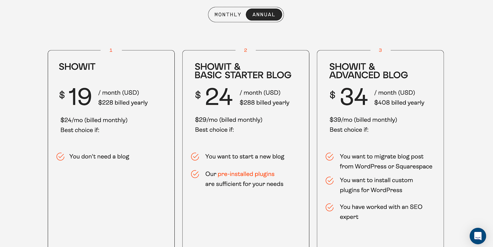 Showit subscription pricing. If you're wondering how to switch from Squarespace to Showit, you should investigate how the pricing structures compare. 