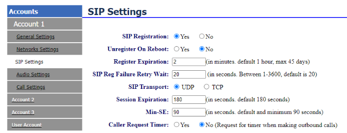 Configurações SIP no Gateway VoIP