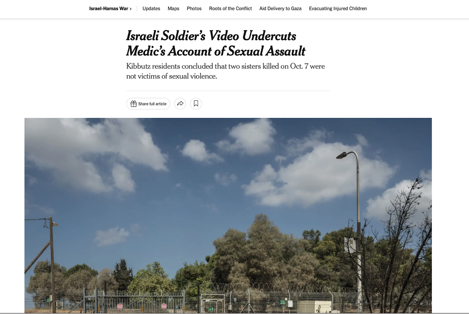 مقال لصحيفة ذا نيويورك تايمز حول فيديو لجندي إسرائيلي قوض رواية مسعف عن وجود اعتداء جنسي في كيبوتس بئيري