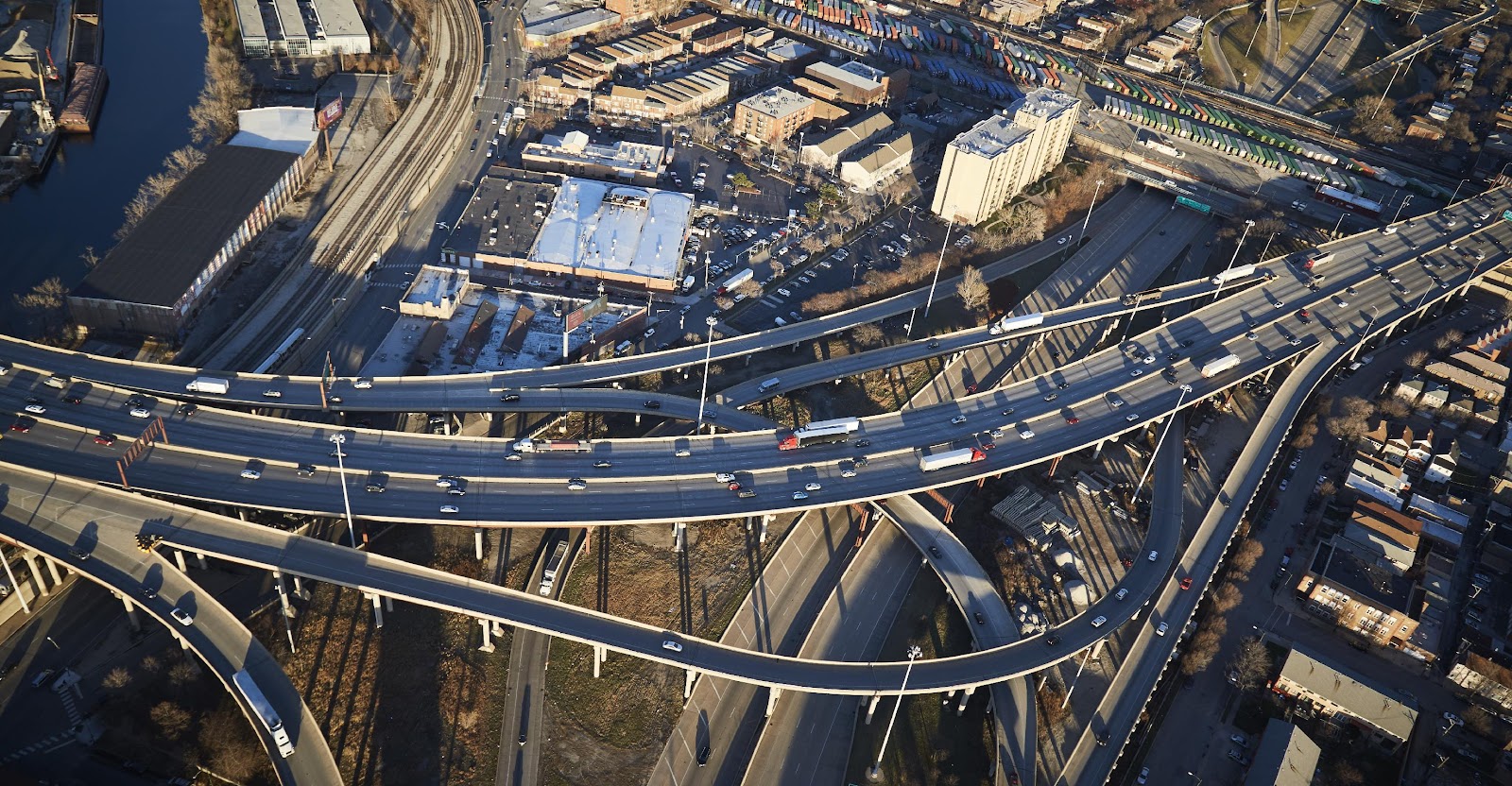 Aerial view of cars traveling on the highway.