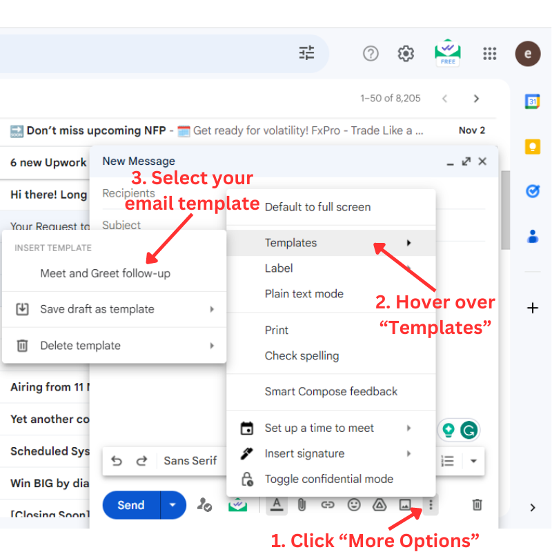 Click More Options, then select your email template 