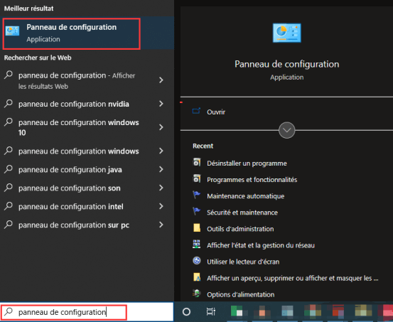 Ouvrez le Panneau de configuration