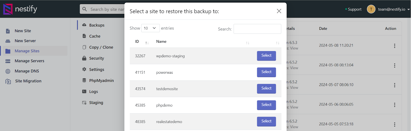 site backup