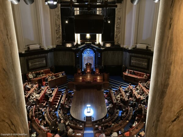 View from seat Central Gallery D23 at London County Hall for the production of Witness for the Prosecution