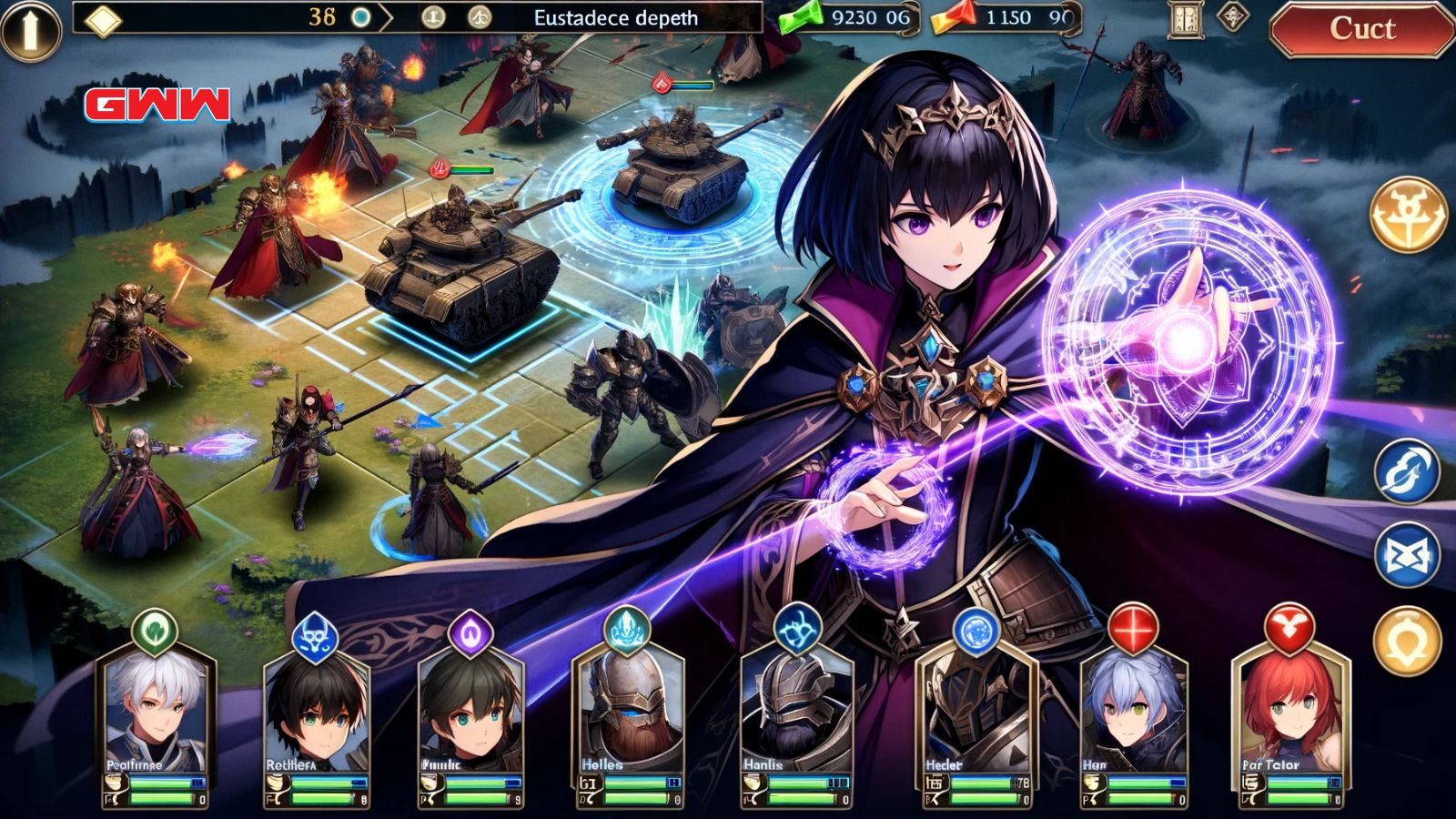 Merlin usando hechizos de área de efecto (AoE) en una batalla, cómo conseguir a Merlin en Anime Adventures