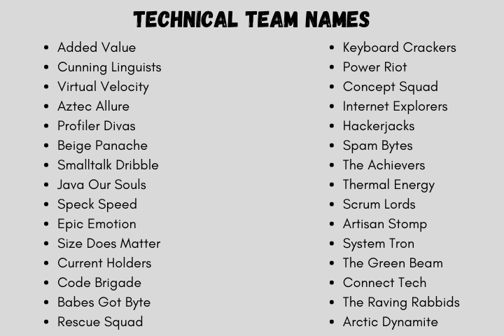 Technical Team Names