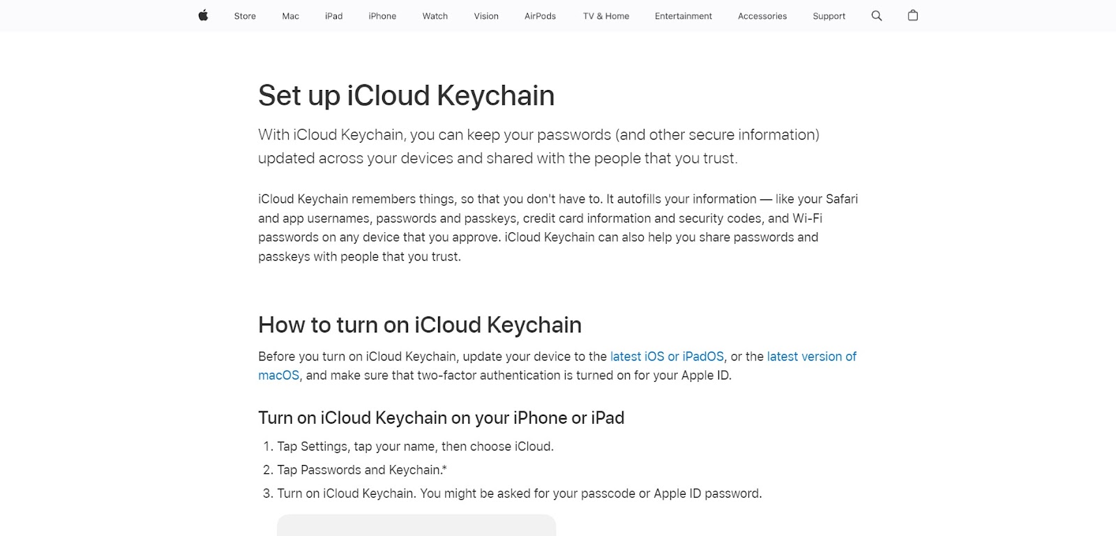 A screenshot of iCloud Keychain's website