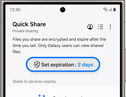 Set expiration highlighted in Quick Share