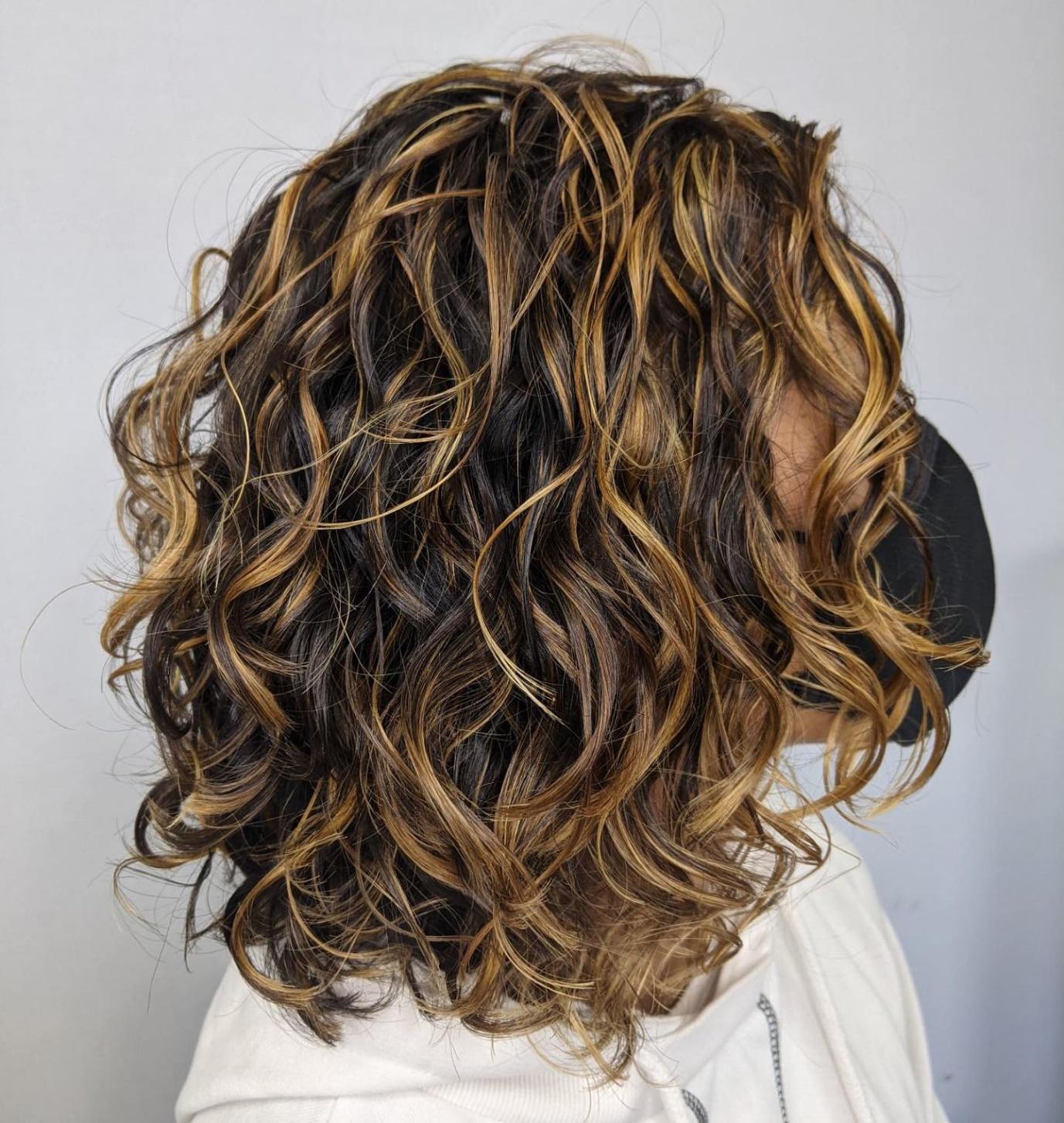 Curly Lob with Highlights