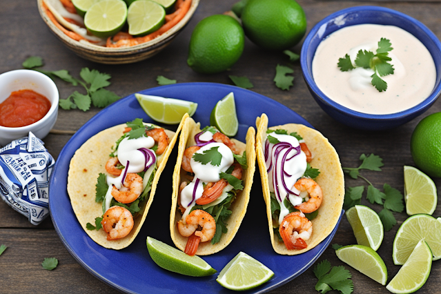 Spicy Shrimp Tacos with a Lime Crema