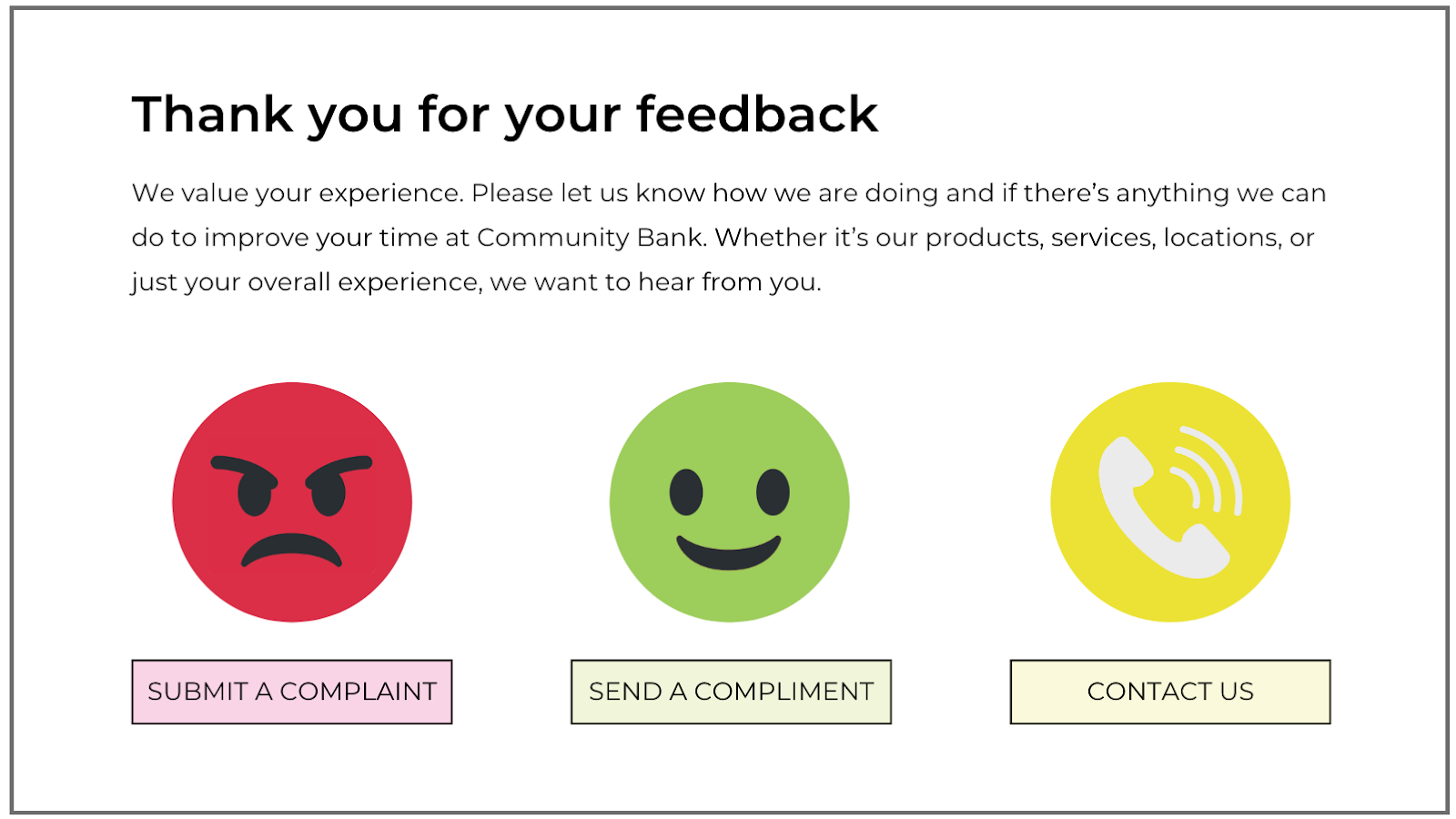 An example of a webpage collecting customer feedback