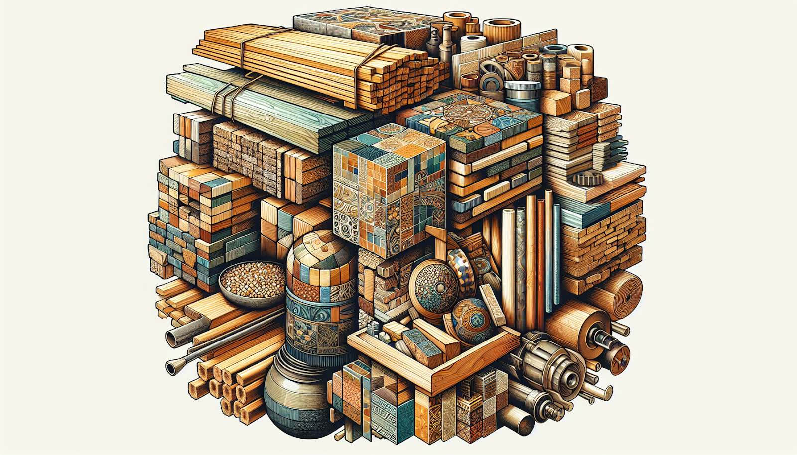 Illustration of a variety of construction materials