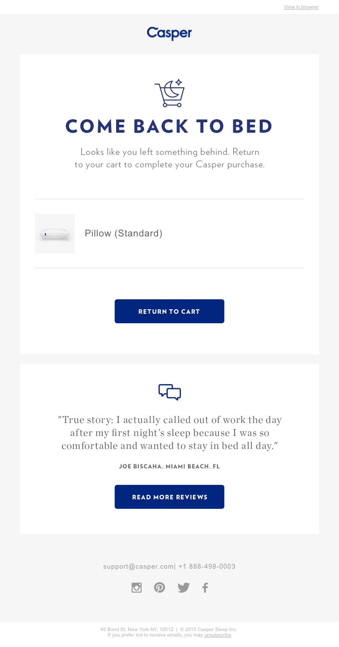 Casper WooCommerce abandoned cart email