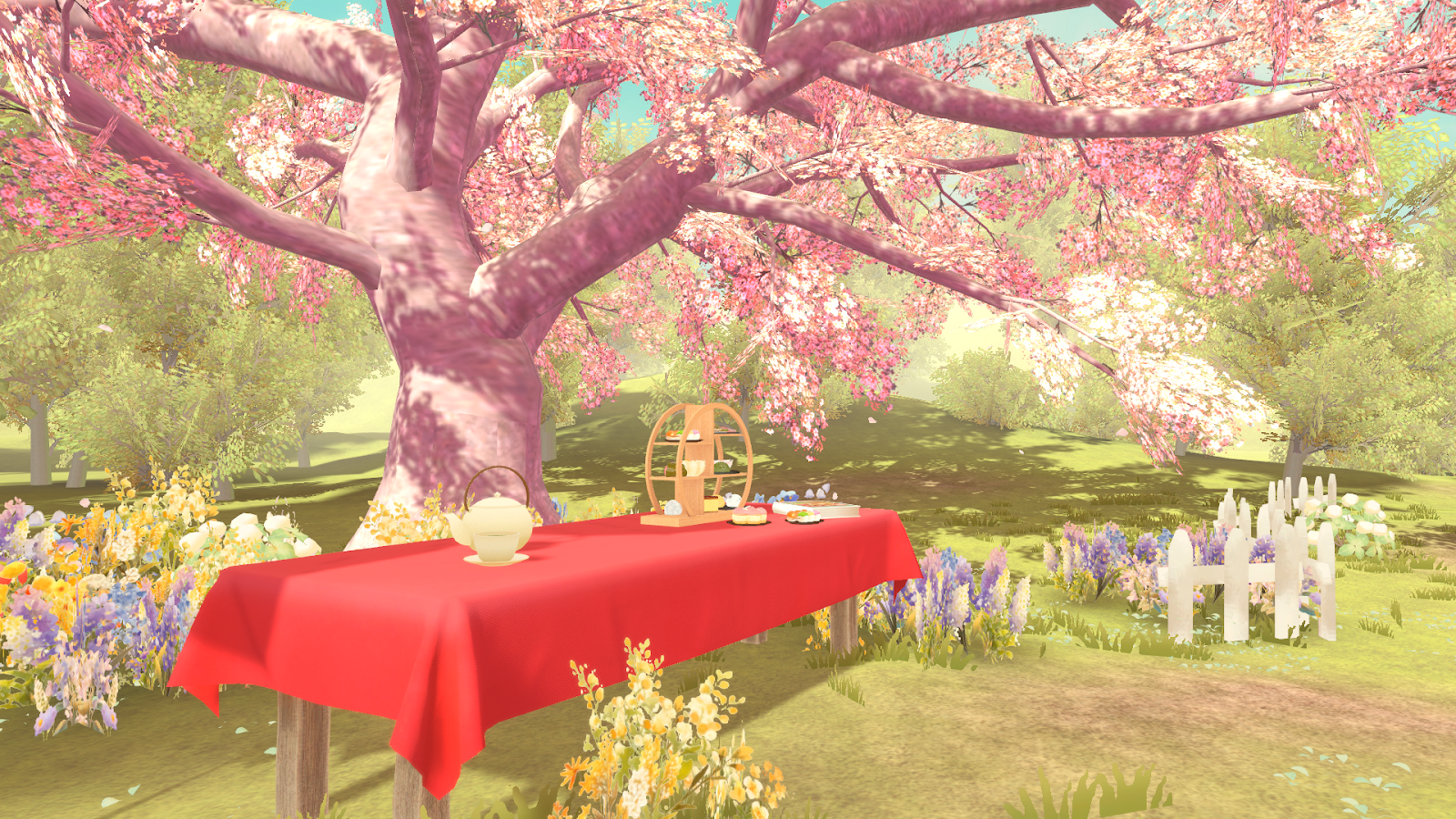 桜の木の下の縁台