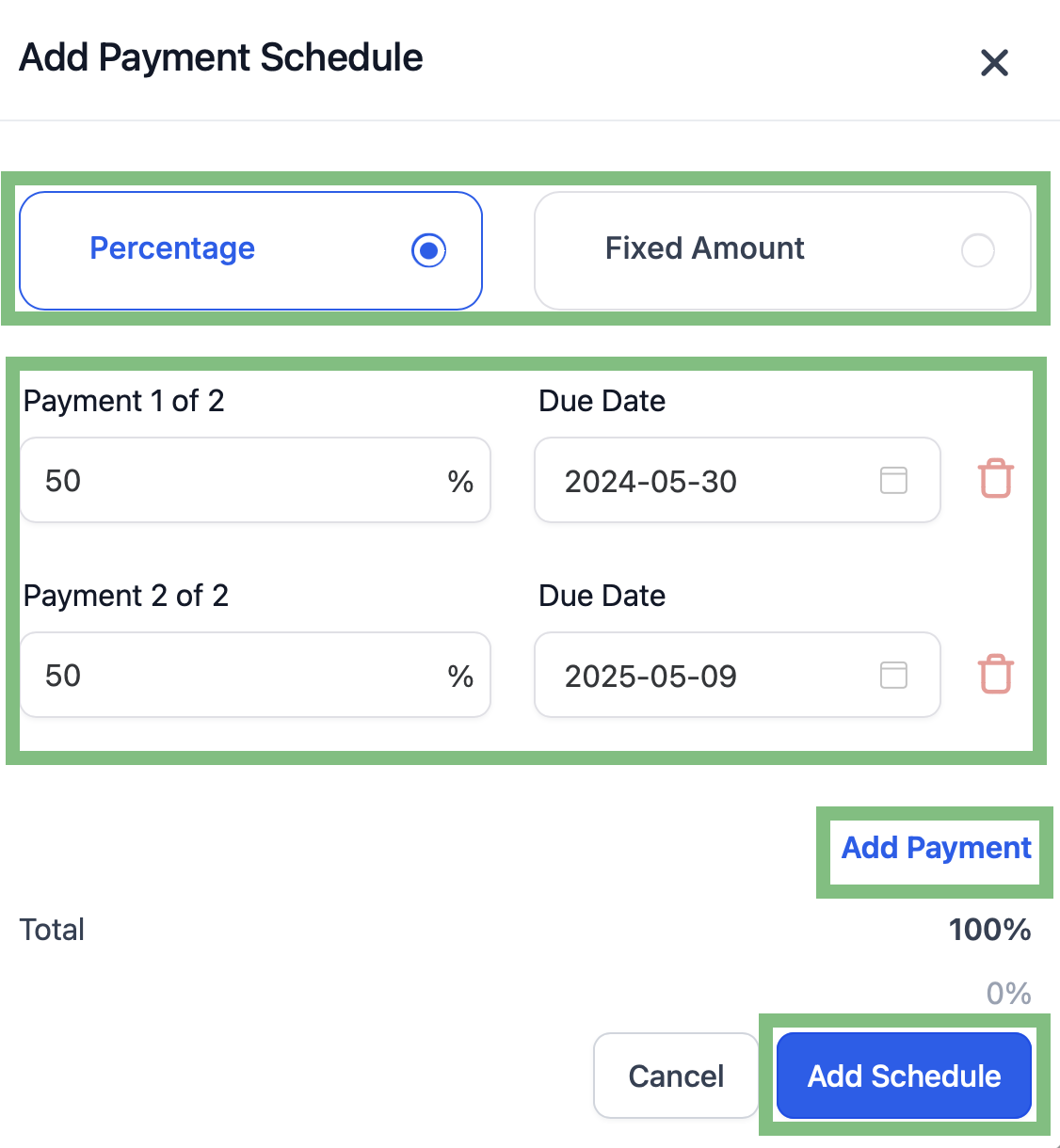 A screenshot of a payment scheduleDescription automatically generated