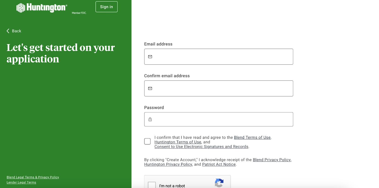 Screenshot of Huntington Personal Loan application inputting information
