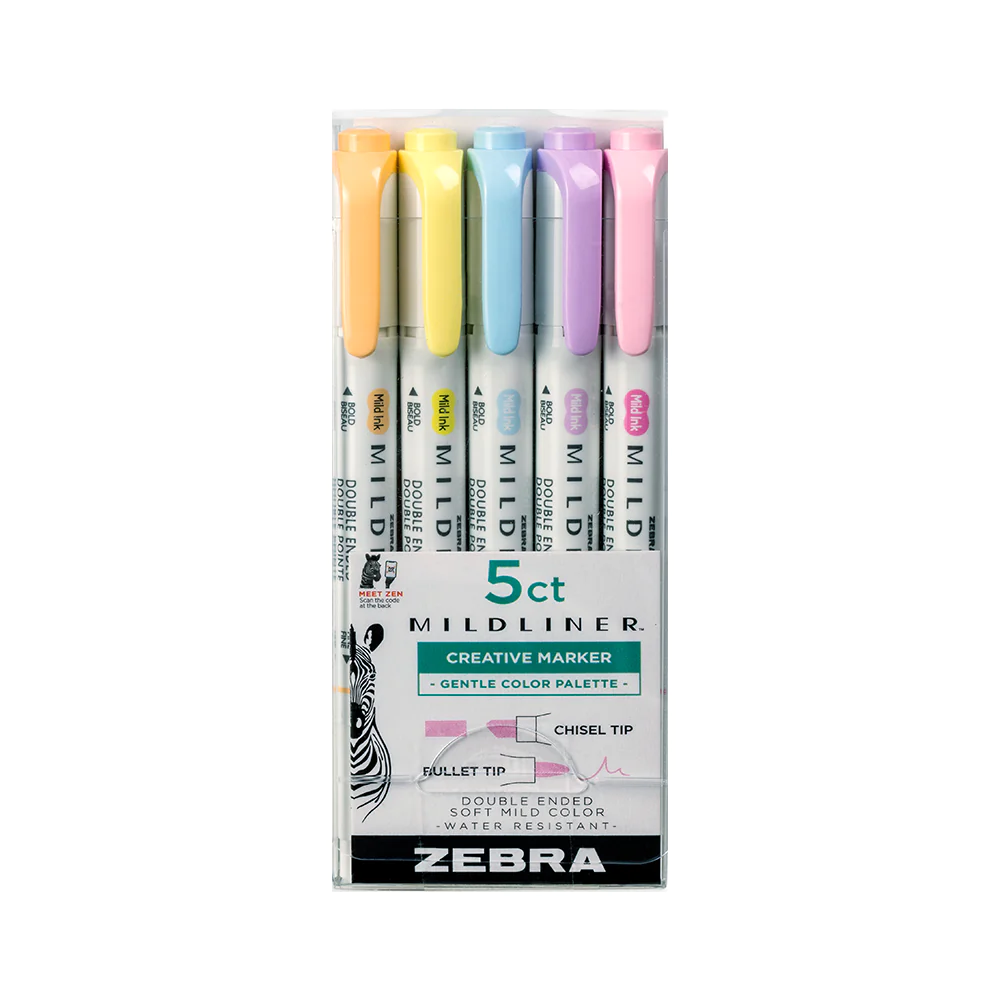 A 5-pack of mixed colour Zebra mildliners, perfect for journalling.