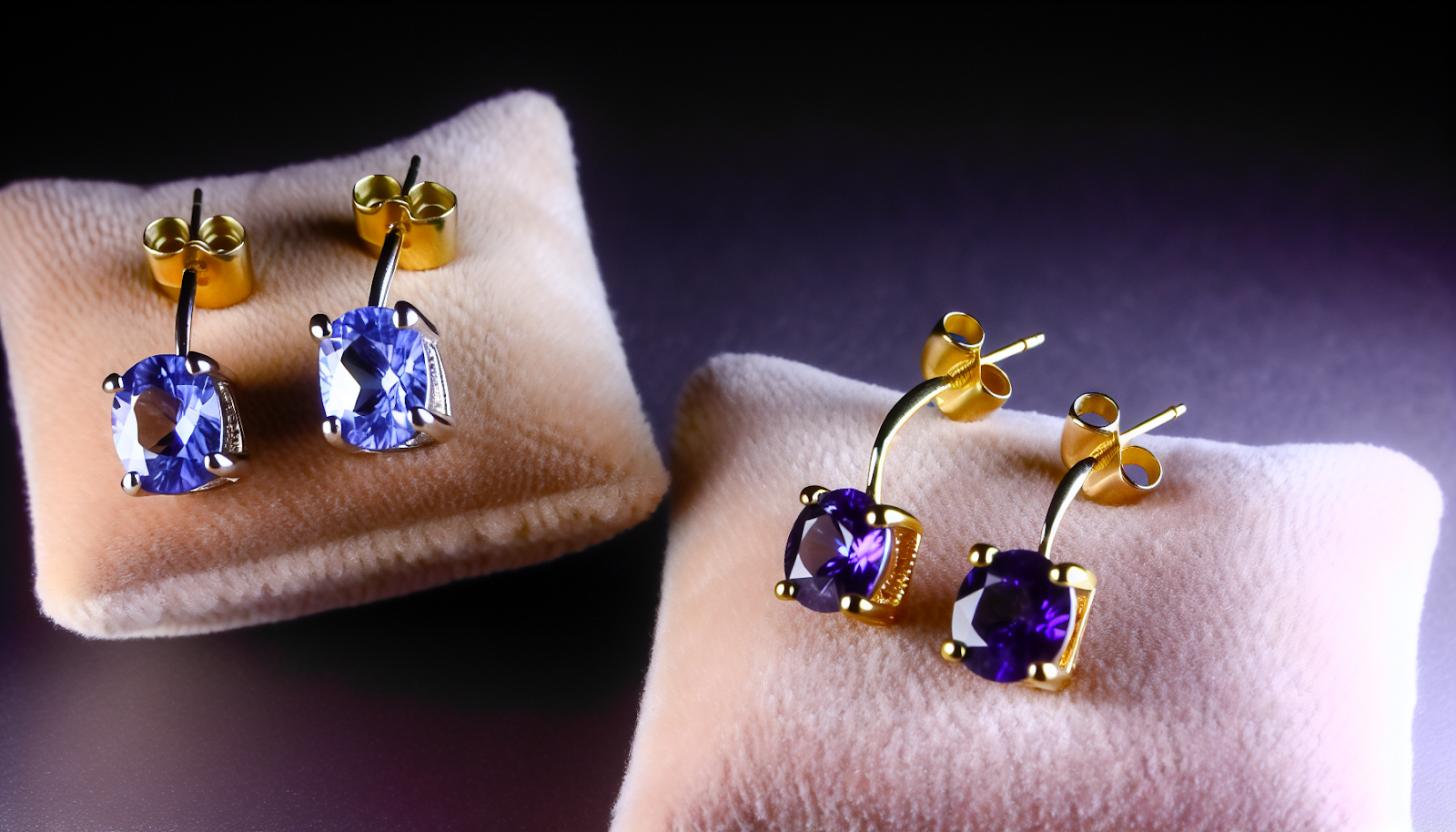 Comparison of tanzanite earrings in different metals