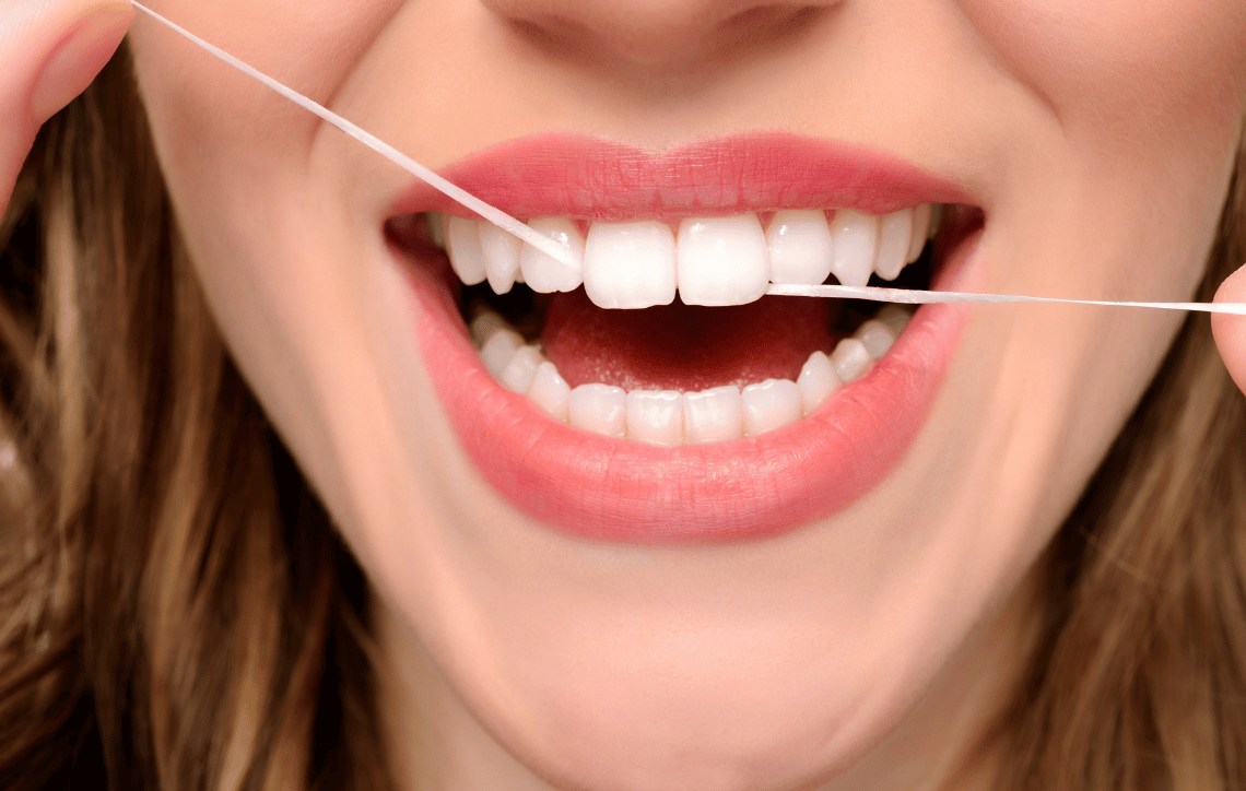 Flossing healthy teeth
