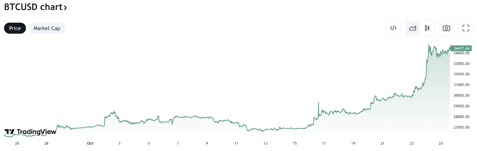 Gráfico del precio de bitcoin-USD a 30 días de Trading View