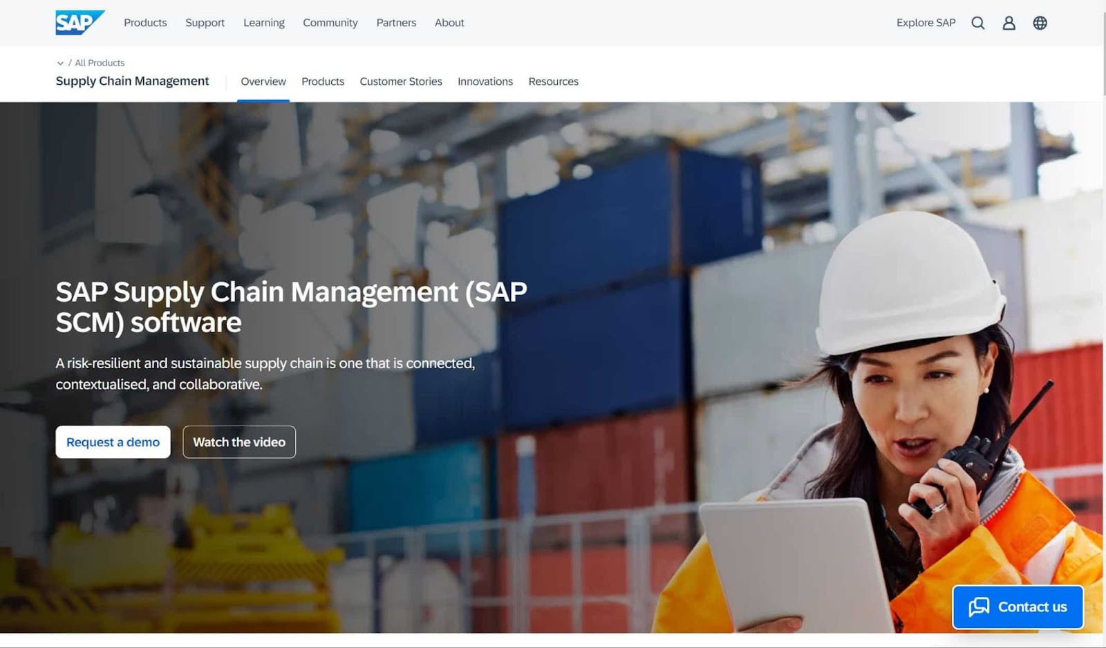 Screenshot of SAP Supply Chain Analytics Software website