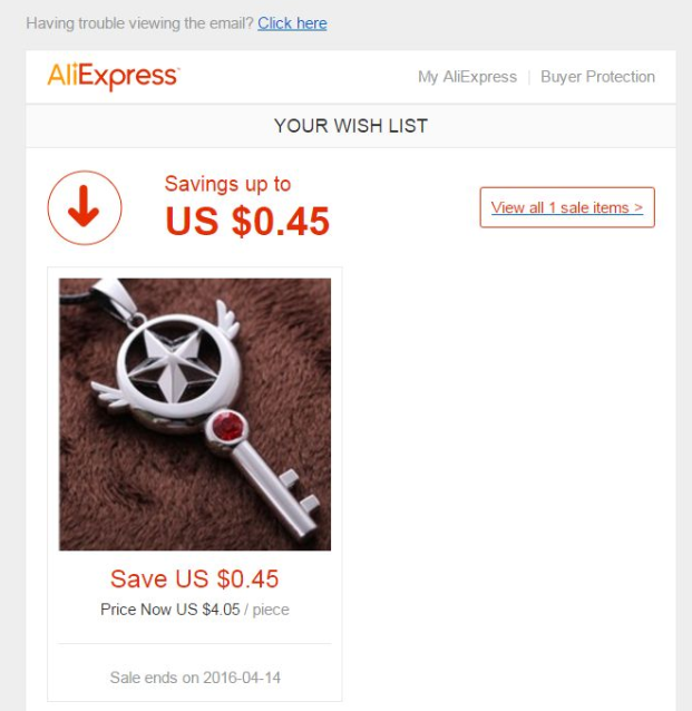 AliExpress email popup