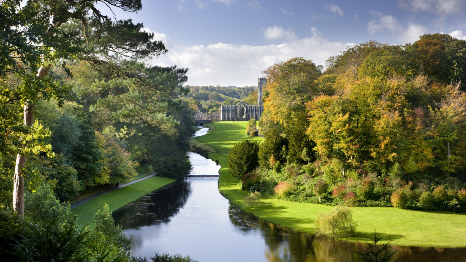 An image showing Fountains Abbey and Studley Royal, a National Trust site 
