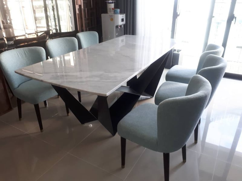 bộ bàn ăn mặt đá marble gỗ