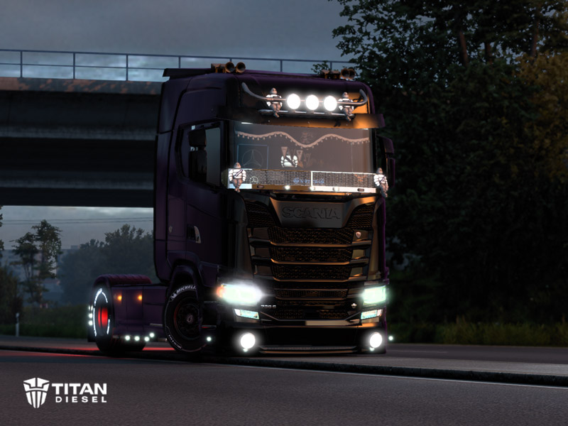 Scania truck at night