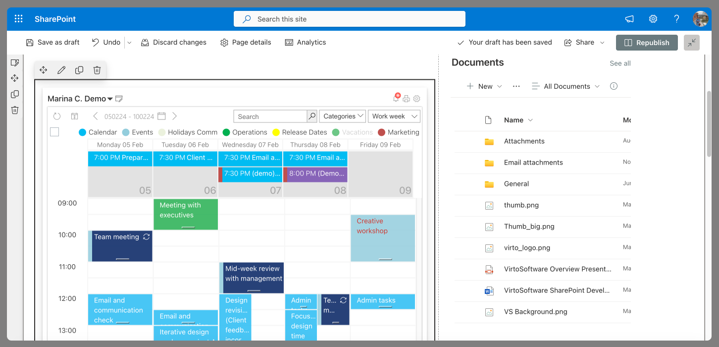 Virto Calendar in SharePoint.