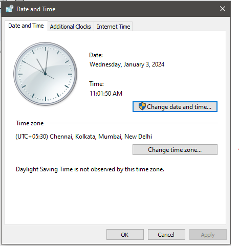 Check and verify Date and Time of Settings