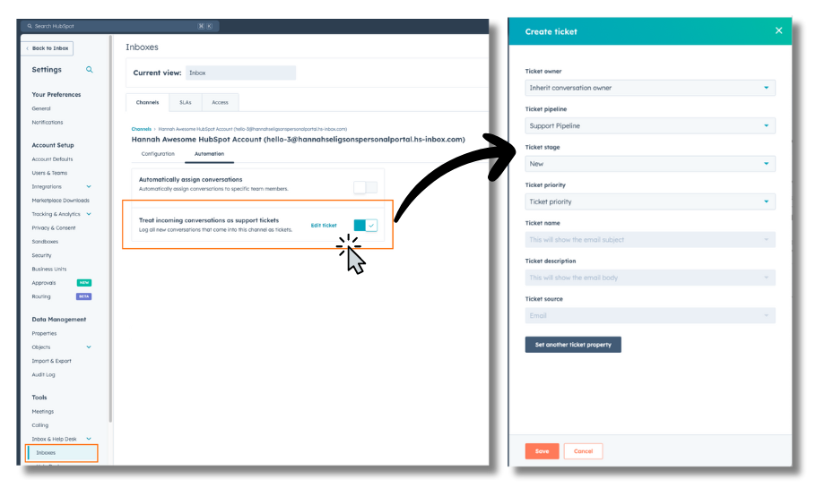 HubSpot UI Inbox Settings