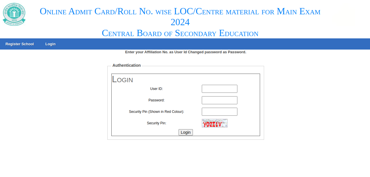 CBSE Admit Card 2024 Landing Page