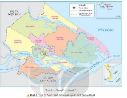 Quan sát lược đồ hình 2, hãy xác định vị trí địa lí của Phố cổ Hội An