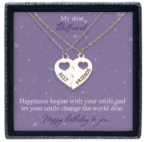 personalized jewelry message card  for best friend from Awkward Styles, titled: Best Friends - BFF Half Heart Necklace Set SET-CPL-8020