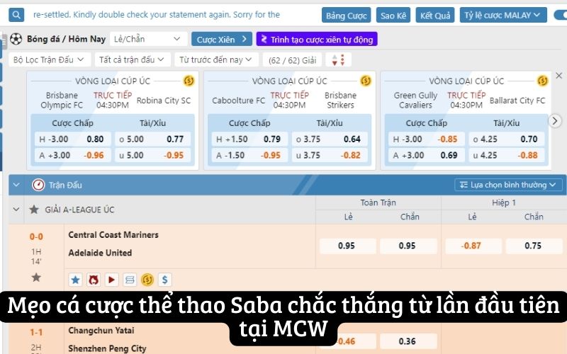 Mẹo cá cược thể thao Saba chắc thắng từ lần đầu tiên tại MCW