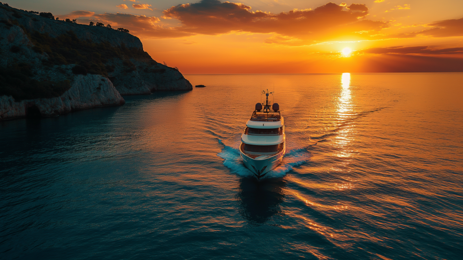 Private yacht sailing at sunset along the Croatian coastline