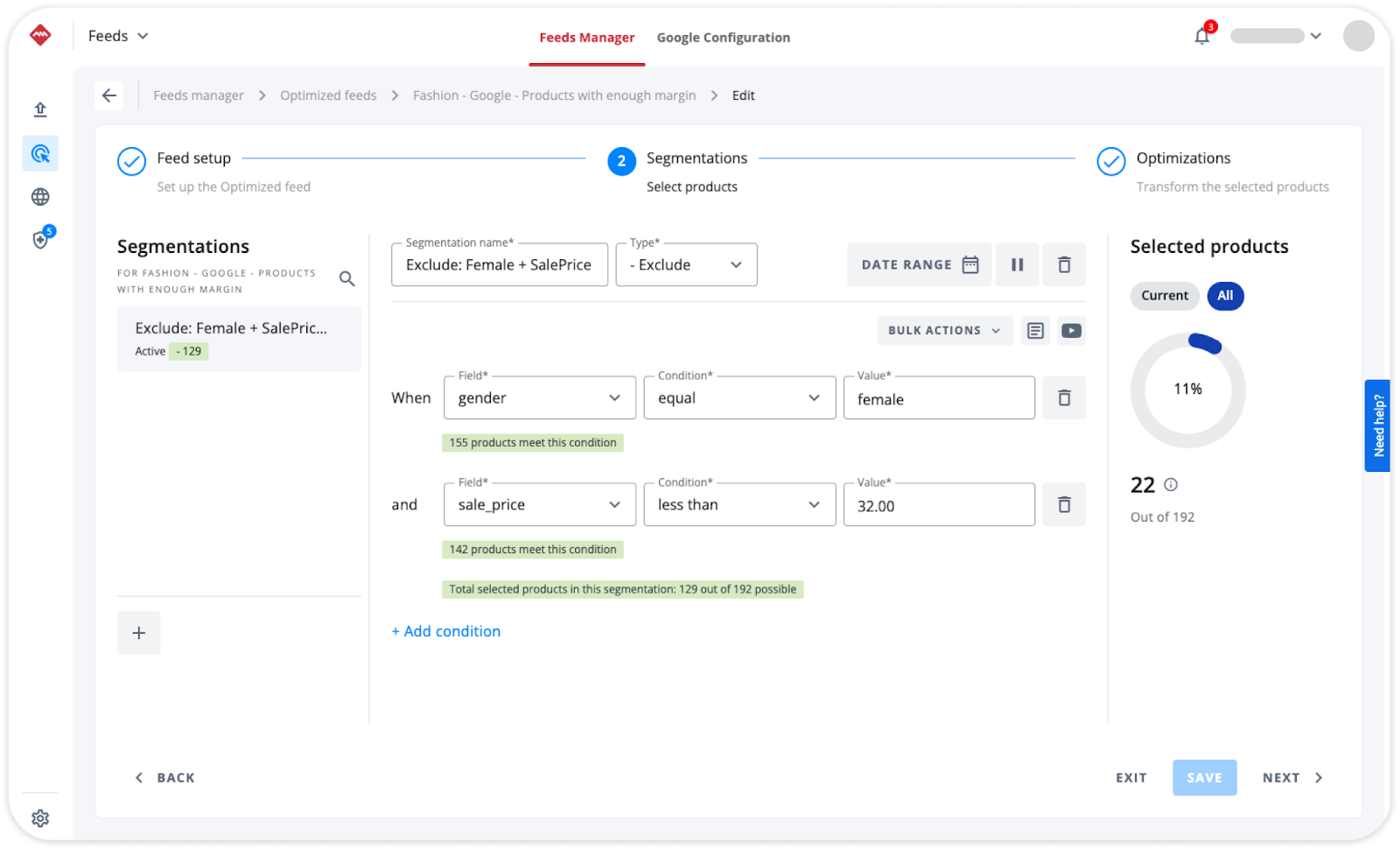 feeds manager segmentations