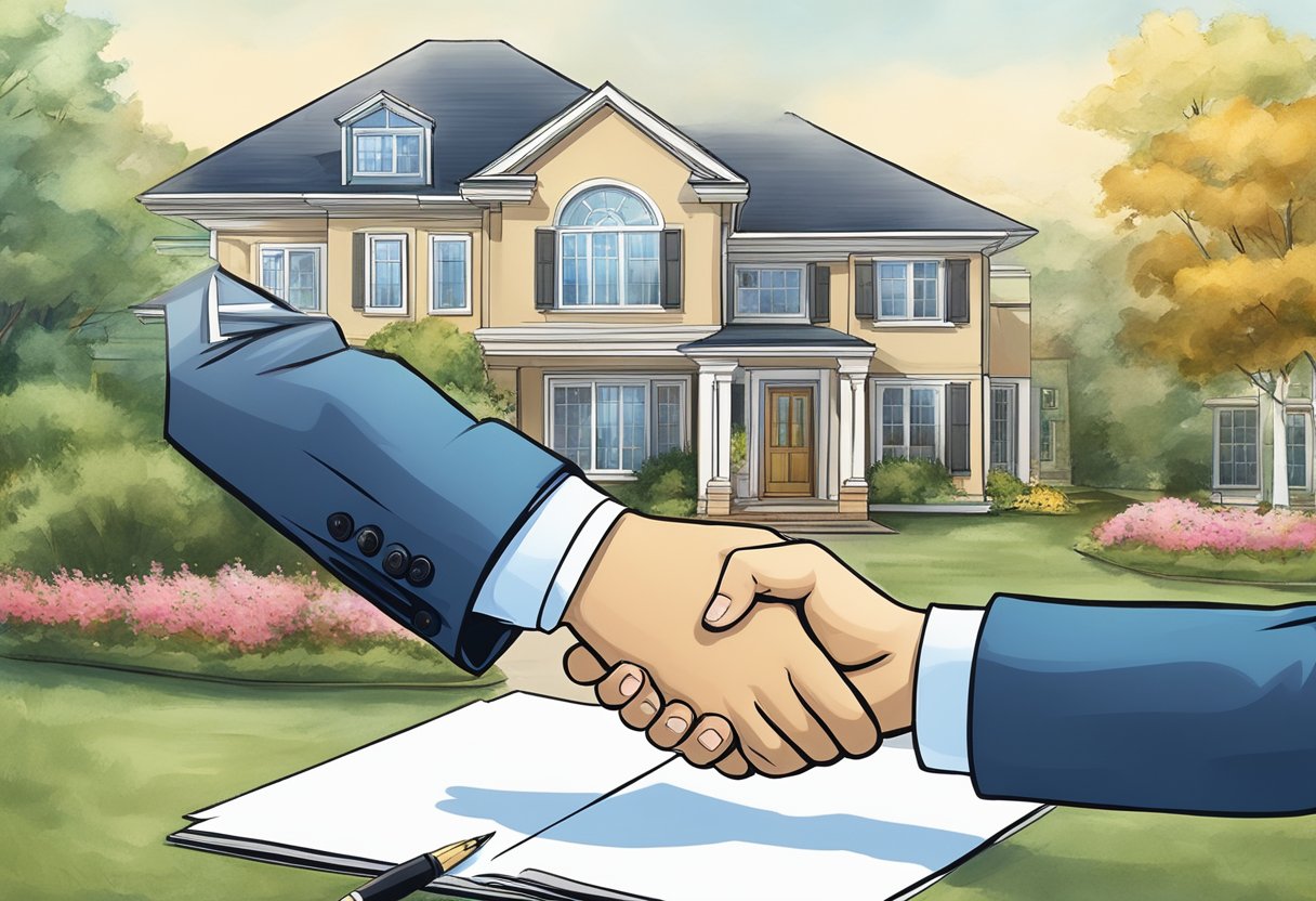 A handshake between a traditional real estate agent and a homeowner, while Harmony Home Buyers offers a collaborative discussion and a contract signing