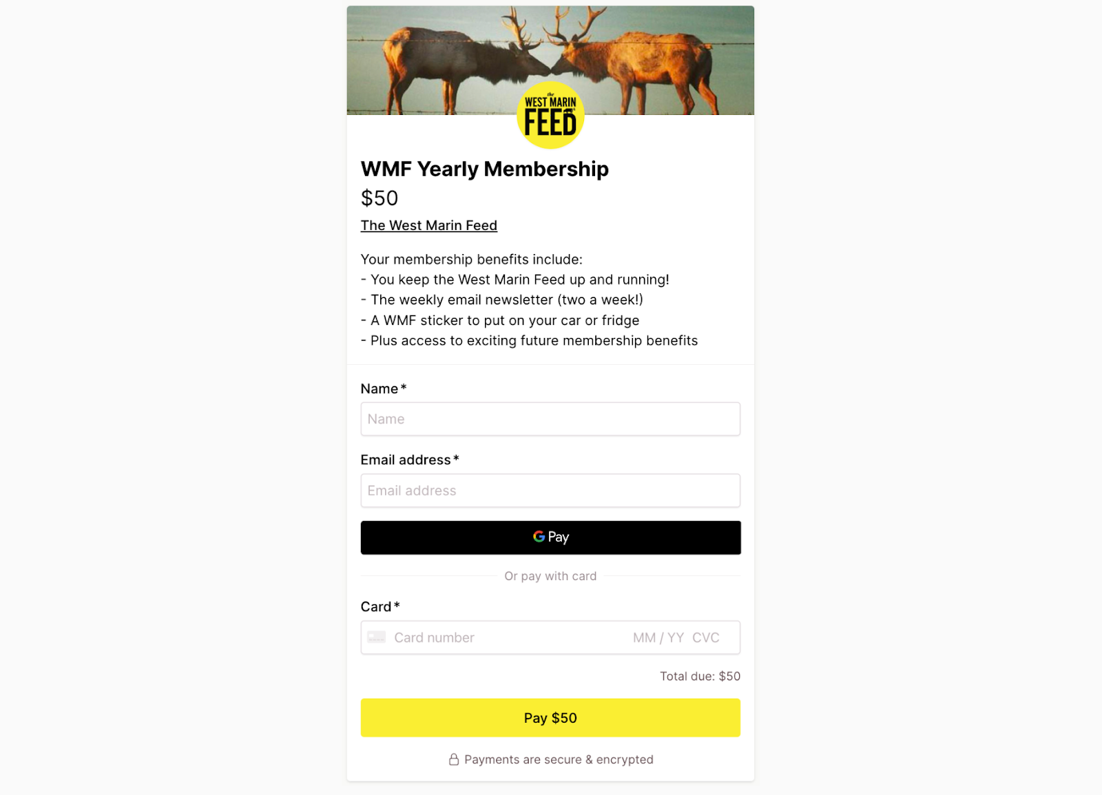 One page checkout example - The West Marin Feed