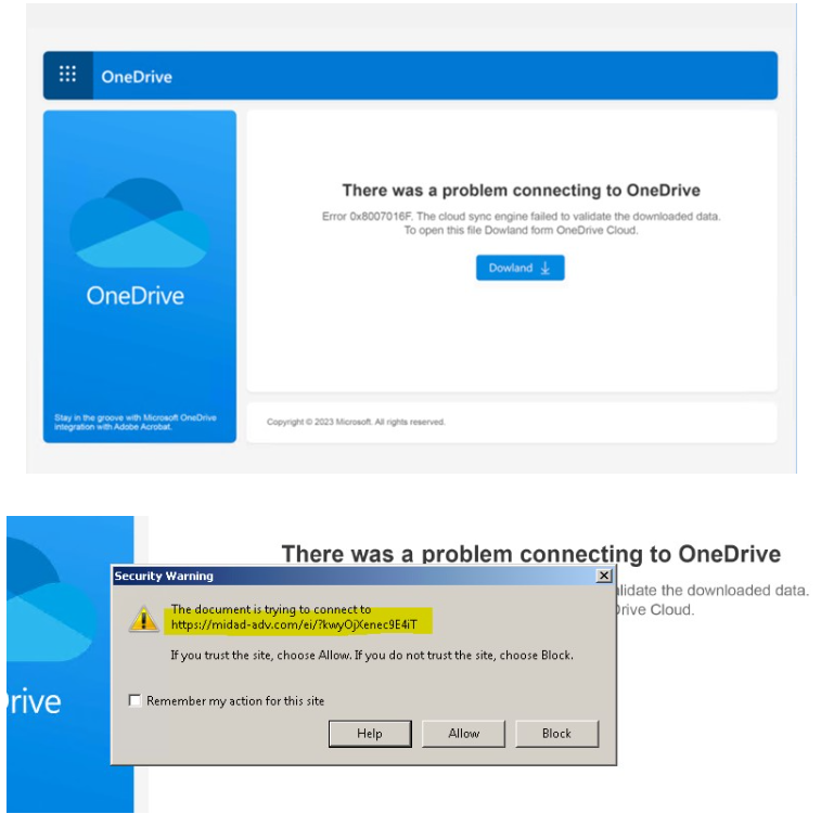 Malicious PDF file disguised to look like a OneDrive attachment 