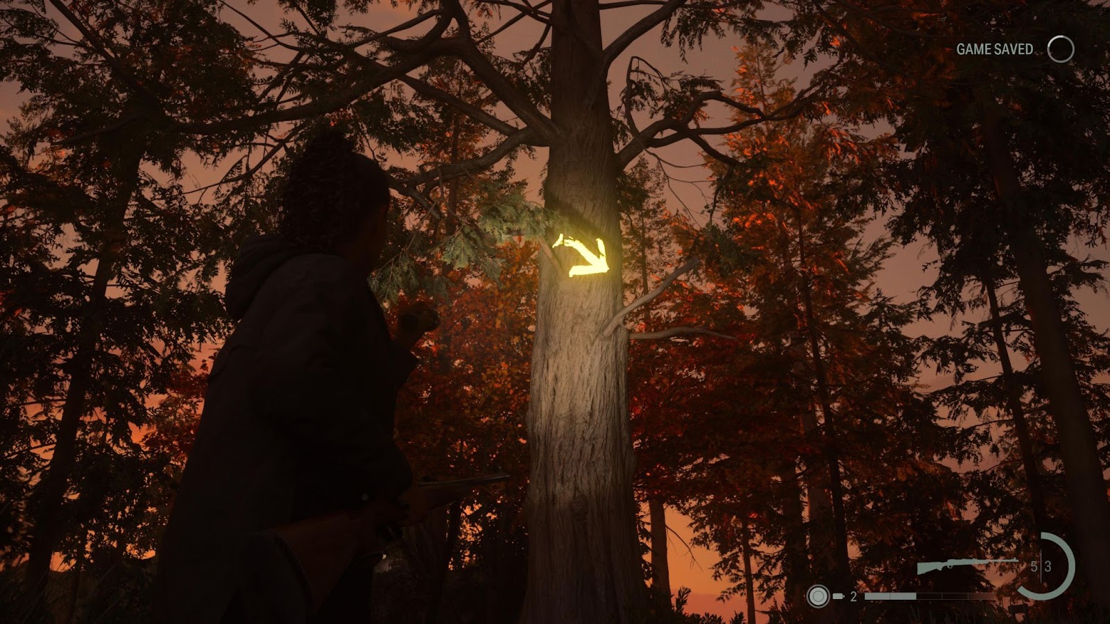 An in game screenshot of a yellow arrow from Alan Wake 2. 