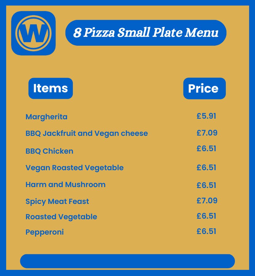 wetherspoon 8 Pizza Small Plate Menu