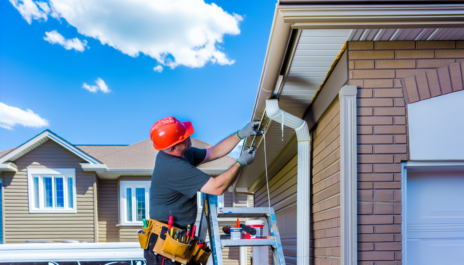 Repairing leaky gutter to prevent water damage