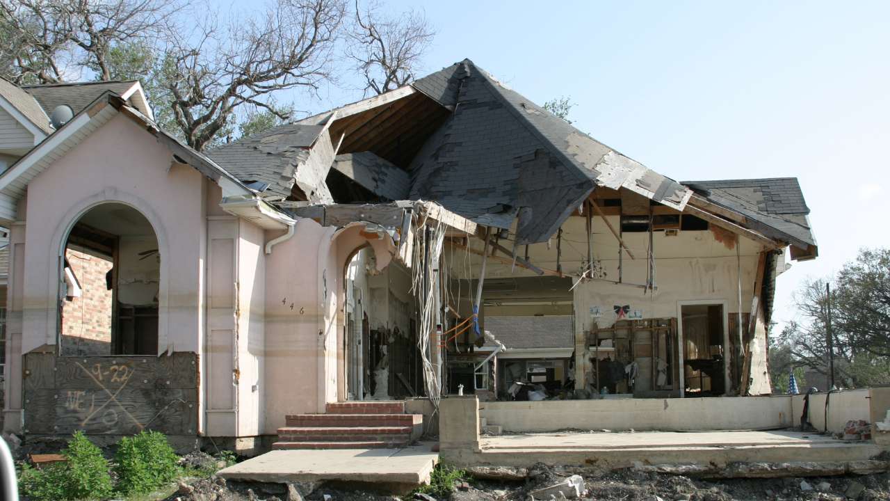 Hurricane damage to a house