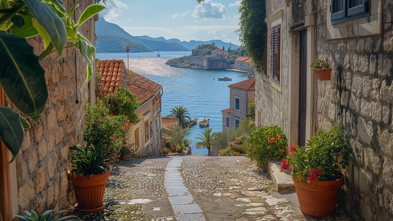 Korcula's historic streets leading to the sea.