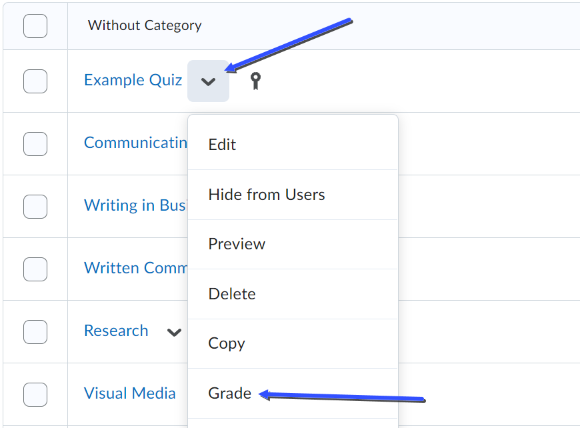 Arrows showing Chevron and Grading LInk