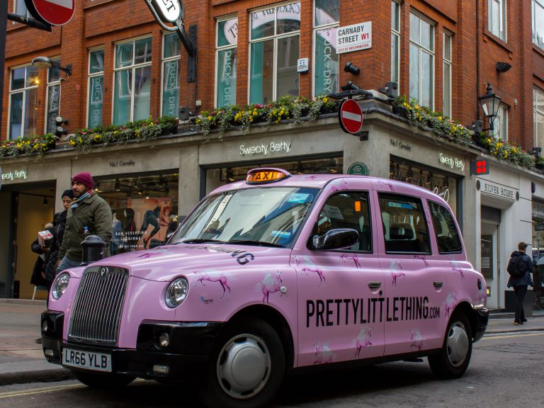 Pretty Little Thing Cab Branding Campaign in London